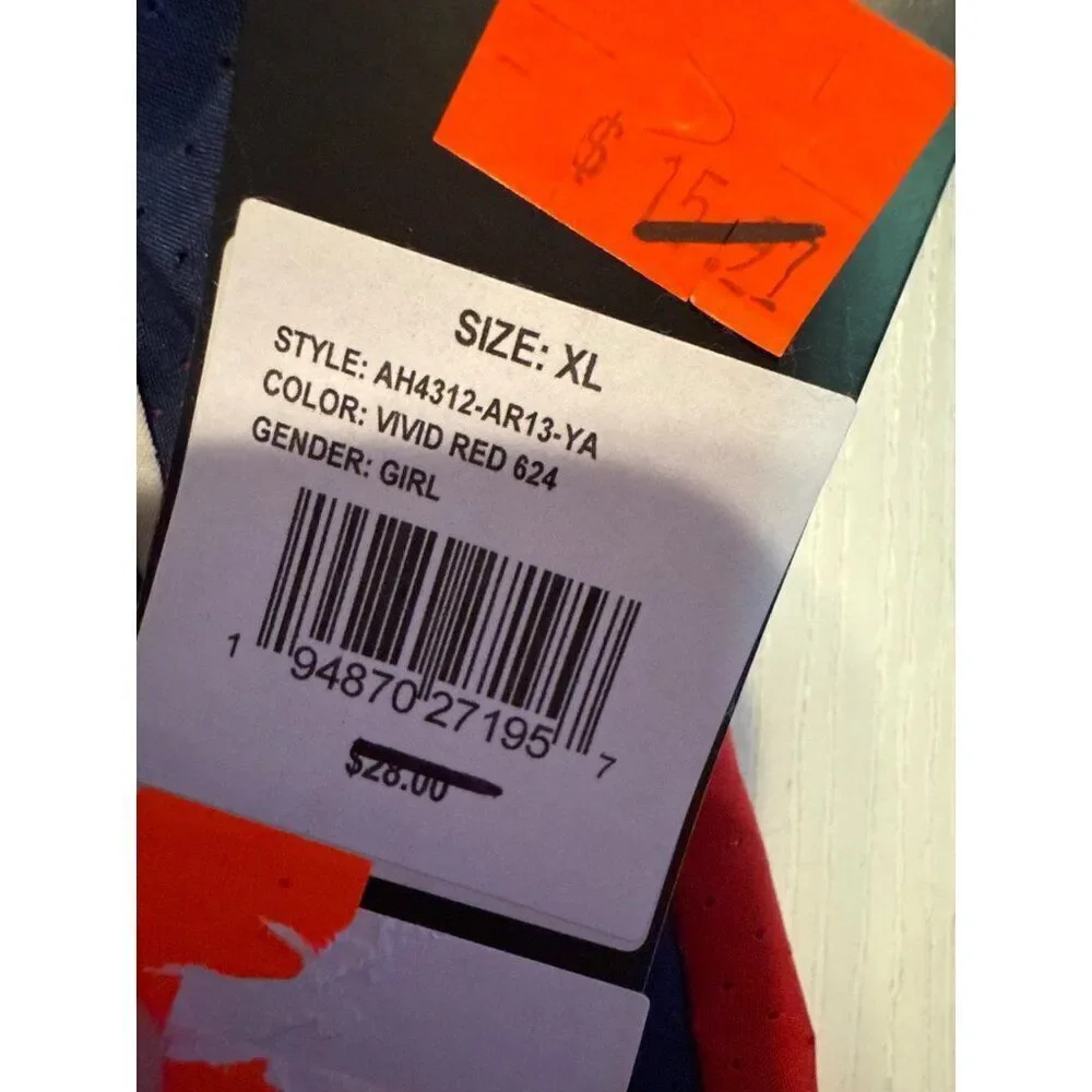 NWT Adidas Girls  Vivid Red & Navy Blue Woven Shorts‎ Size XL